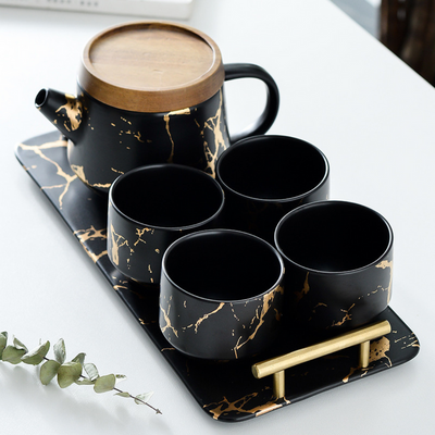 Black & Gold Ceramic Tea Pot Set