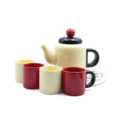 White and Red Japanese Ceramic Tea Pot Set