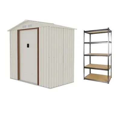 CamelTough Outdoor Metal Storage Shed (7 x 4.2 Feet) with 5 Shelf Metal Rack (86.5 x 35.5 x 183 CM), Combo Pack, Garden Metal Shed. Perfect for Storing Patio Furniture, Garden Tools, Garage Organizer