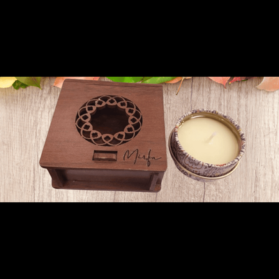 Scented Candle In Wood Crafted Box - Jasmine Haven - Small