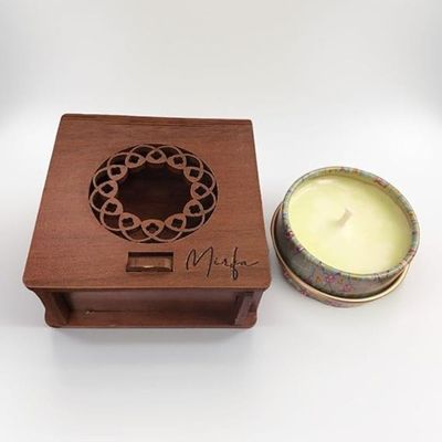 Scented Candle In Wood Crafted Box - Fresh Mint Lime Retreat - Small