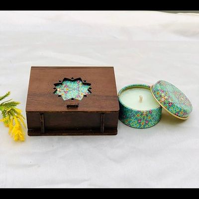 Scented Candle In Wood Crafted Box - Fresh Mint Lime Retreat - Small