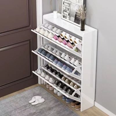 Modern Style Shoes Cabinet - Glossy Finish -White