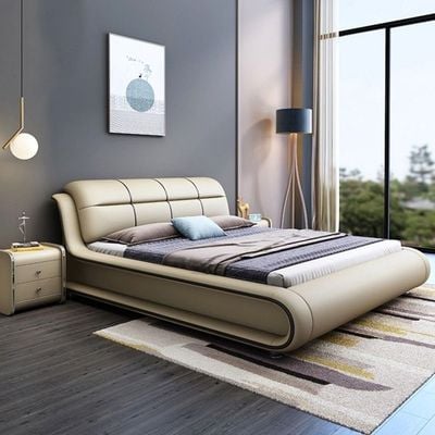 Modern Leather Bed -king Size 180x200CM - Beige