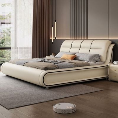 Modern Leather Bed -king Size 180x200CM - Beige