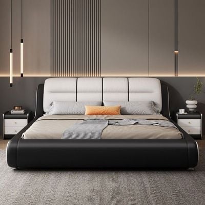 Modern Leather Bed -king Size 180x200CM - Black