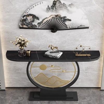 Console Table - Black With Golden Color in Middle -120cm - Black