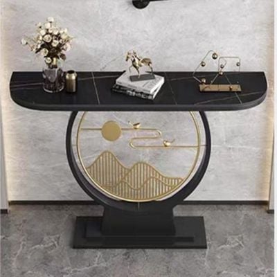 Console Table - Black With Golden Color in Middle -120cm - Black