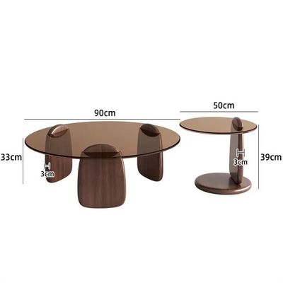 Coffee Table Glass Top -Two Tables 90cm and 50cm -Brown