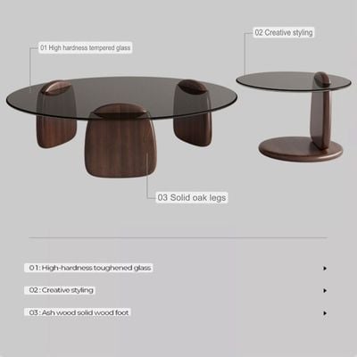 Coffee Table Glass Top -Two Tables 90cm and 50cm -Brown