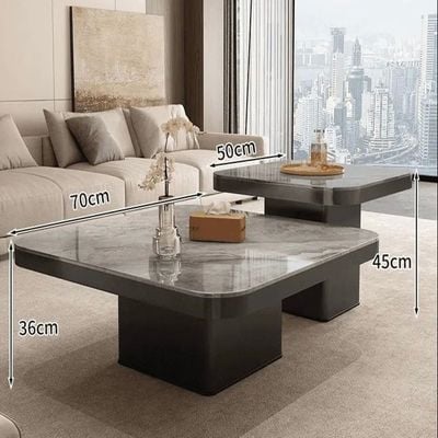 Coffee Table -Marble Top -Two Tables 70cm and 50cm -Black