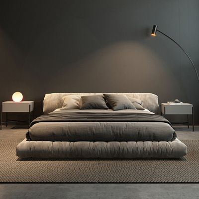 Bed - King Size Bed - Rolled Headboard -180x200 -Light Grey
