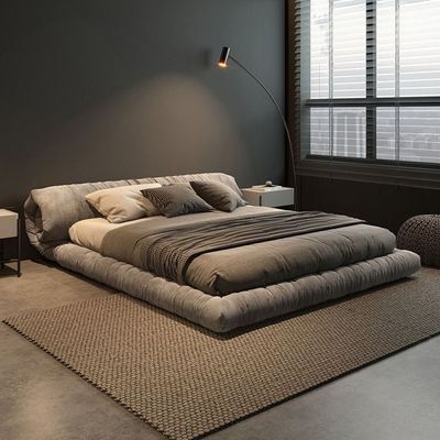 Bed - King Size Bed - Rolled Headboard -180x200 -Light Grey