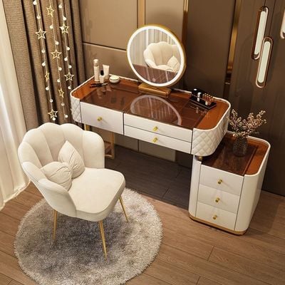 Vanity Table -Pure Beauty Dresser With Glass Top And Led Mirror 120cm White