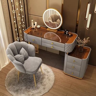 Vanity Table -Pure Beauty Dresser With Glass Top And Led Mirror 120cm Grey