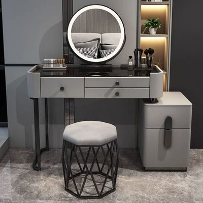 Vanity Table - Unique Dresser With Stool  Black Handles 120cm Grey