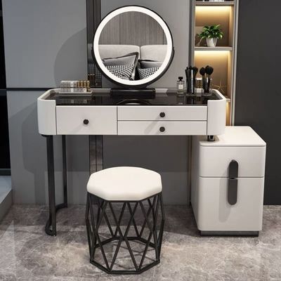 Vanity Table - Unique Dresser With Stool Black Handles 120cm White