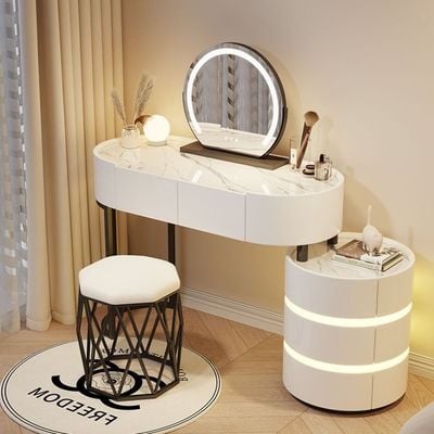 Vanity Table - Cool Beauty Dressing Table With Stool - Rounded Cabinet 120cm White