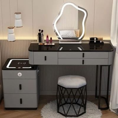 Vanity Table - Smart Cool Dressing Table  Bluetooth Speaker Wireless Charger With Stool 120cm Grey