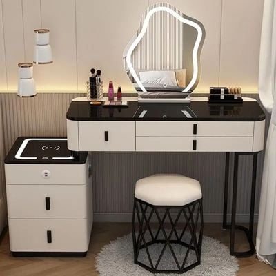 Vanity Table - Smart Cool Dressing Table  Bluetooth Speaker Wireless Charger With Stool 120cm White