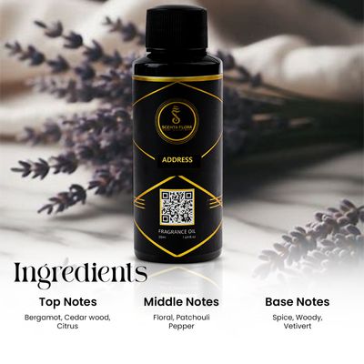 ADDRESS - Aroma Oil for Scent Diffusers 50ml | Smooth Blend of Cedarwood and Citrus for Homes, Hotels and Offices | Designed to Enrich Any Space with a Luxurious, Long-Lasting Aroma