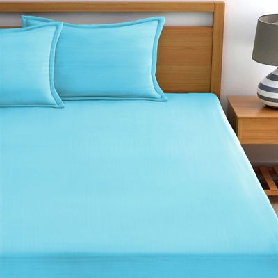 MAXQON Cotton Tc180 Fitted Bed Sheets + 2 Pillow Covers, Double (120x200+20CM), Color Aqua