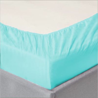 MAXQON Cotton Tc180 Fitted Bed Sheets + 2 Pillow Covers, Super king (200x200+25CM), Color Aqua