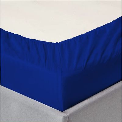 MAXQON Cotton Tc180 Fitted Bed Sheets + 2 Pillow Covers, Double (120x200+20CM), Color Blue