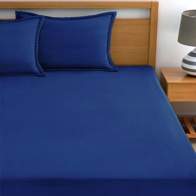 MAXQON Cotton Tc180 Fitted Bed Sheets + 2 Pillow Covers, Double (120x200+20CM), Color Blue