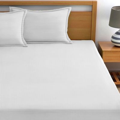 MAXQON Cotton Tc180 Fitted Bed Sheets + 2 Pillow Covers, Double (120x200+20CM), Color White