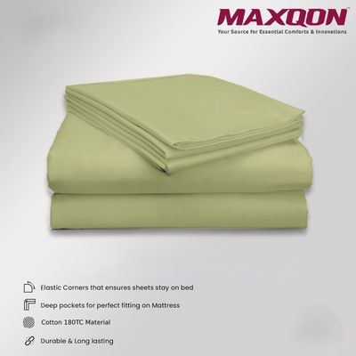 MAXQON Cotton Tc180 Fitted Bed Sheets + 2 Pillow Covers, Double (120x200+20CM), Color Beige