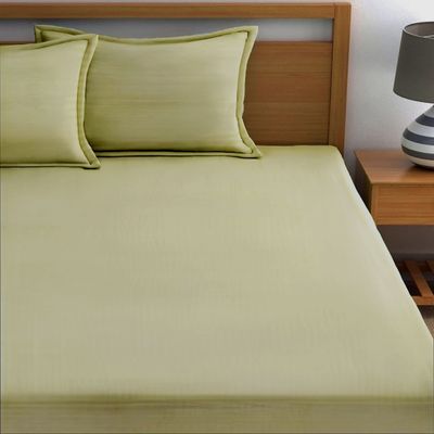 MAXQON Cotton Tc180 Fitted Bed Sheets + 2 Pillow Covers, Double (120x200+20CM), Color Beige