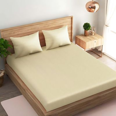 MAXQON Cotton Tc180 Fitted Bed Sheets + 2 Pillow Covers, Double (120x200+20CM), Color Beige