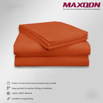 MAXQON Cotton Tc180 Fitted Bed Sheets + 2 Pillow Covers, Double (120x200+20CM), Color Brown