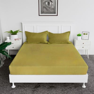 MAXQON Cotton Tc180 Fitted Bed Sheets + 2 Pillow Covers, Double (120x200+20CM), Color Gold