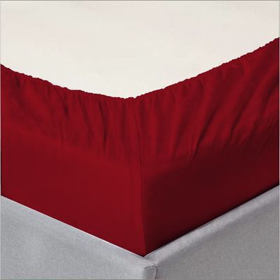 MAXQON Cotton Tc180 Fitted Bed Sheets + 2 Pillow Covers, Super king (200x200+25CM), Color Maroon