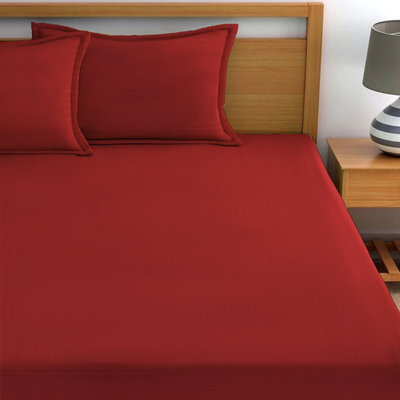 MAXQON Cotton Tc180 Fitted Bed Sheets + 2 Pillow Covers, Super king (200x200+25CM), Color Maroon