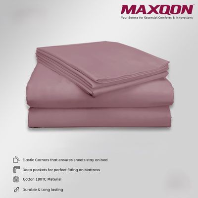 MAXQON Cotton Tc180 Fitted Bed Sheets + 2 Pillow Covers, Double (120x200+20CM), Color Pink