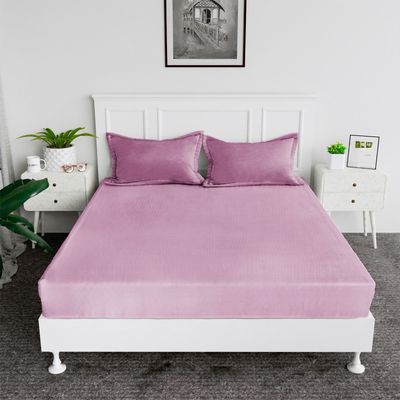 MAXQON Cotton Tc180 Fitted Bed Sheets + 2 Pillow Covers, Double (120x200+20CM), Color Pink