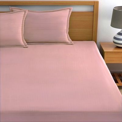 MAXQON Cotton Tc180 Fitted Bed Sheets + 2 Pillow Covers, Double (120x200+20CM), Color Pink