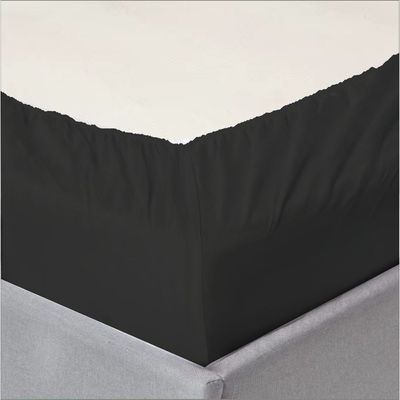 MAXQON Cotton Tc180 Fitted Bed Sheets + 2 Pillow Covers, Double (120x200+20CM), Color Black