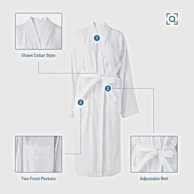 MAXQON Bathrobe (Unisex) - 100% Cotton Terry Highly Absorbent Super Soft Bathrobes For Women & Men- Adult Size, Color White