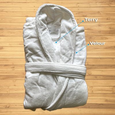 MAXQON Bathrobe (Unisex) - Luxurious Velour Cotton With Terry Inside Double Layer Highly Absorbent Super Soft Bathrobes For Women & Men- Adult Size, Color White