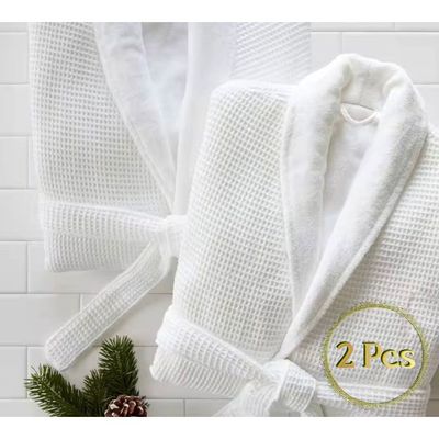 MAXQON Pack Of 2 - Bathrobes (Unisex) - Luxurious Cotton Waffle With Terry Inside Double Layer Highly Absorbent Super Soft Bathrobes For Women & Men- Adult Size, Color White