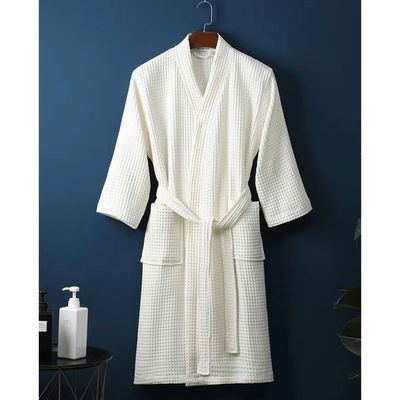 MAXQON Bathrobe (Unisex) - 100% Cotton Waffle Highly Absorbent Super Soft Bathrobes For Women & Men- Adult Size, Color White