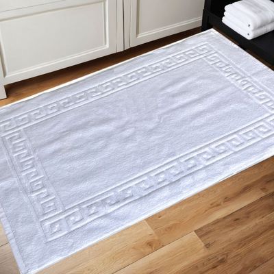 MAXQON Bath Mat G Border - 100% Cotton 900GSM Highly Absorbent Anti-Slip Floor Mat Size-50x80cm, Color-White