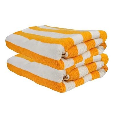 MAXQON Beach Towel - 100% Cotton 600 GSM Over Sized (90x180cm), Highly Absorbent Bath Sheet For Pool, Beach, Fitness, Sports, Yoga, Color-Striped Yellow