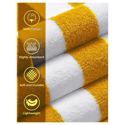 MAXQON Beach Towel - 100% Cotton 600 GSM Over Sized (90x180cm), Highly Absorbent Bath Sheet For Pool, Beach, Fitness, Sports, Yoga, Color-Striped Yellow