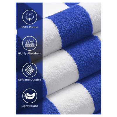 MAXQON Beach Towel - 100% Cotton 600 GSM Over Sized (90x180cm), Highly Absorbent Bath Sheet For Pool, Beach, Fitness, Sports, Yoga, Color-Striped Blue