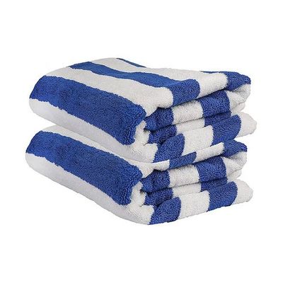 MAXQON Pack Of 2 - Beach Towel - 100% Cotton 600 GSM Over Sized (90x180cm), Highly Absorbent Bath Sheet For Pool, Beach, Fitness, Sports, Yoga, Color-Striped Blue